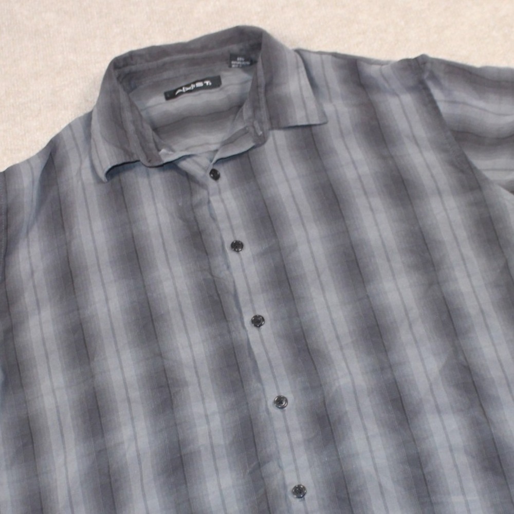 Axist‎ Mens XXL Gray Tonal Vertical Stripe Short Sleeve Button Down Shirt